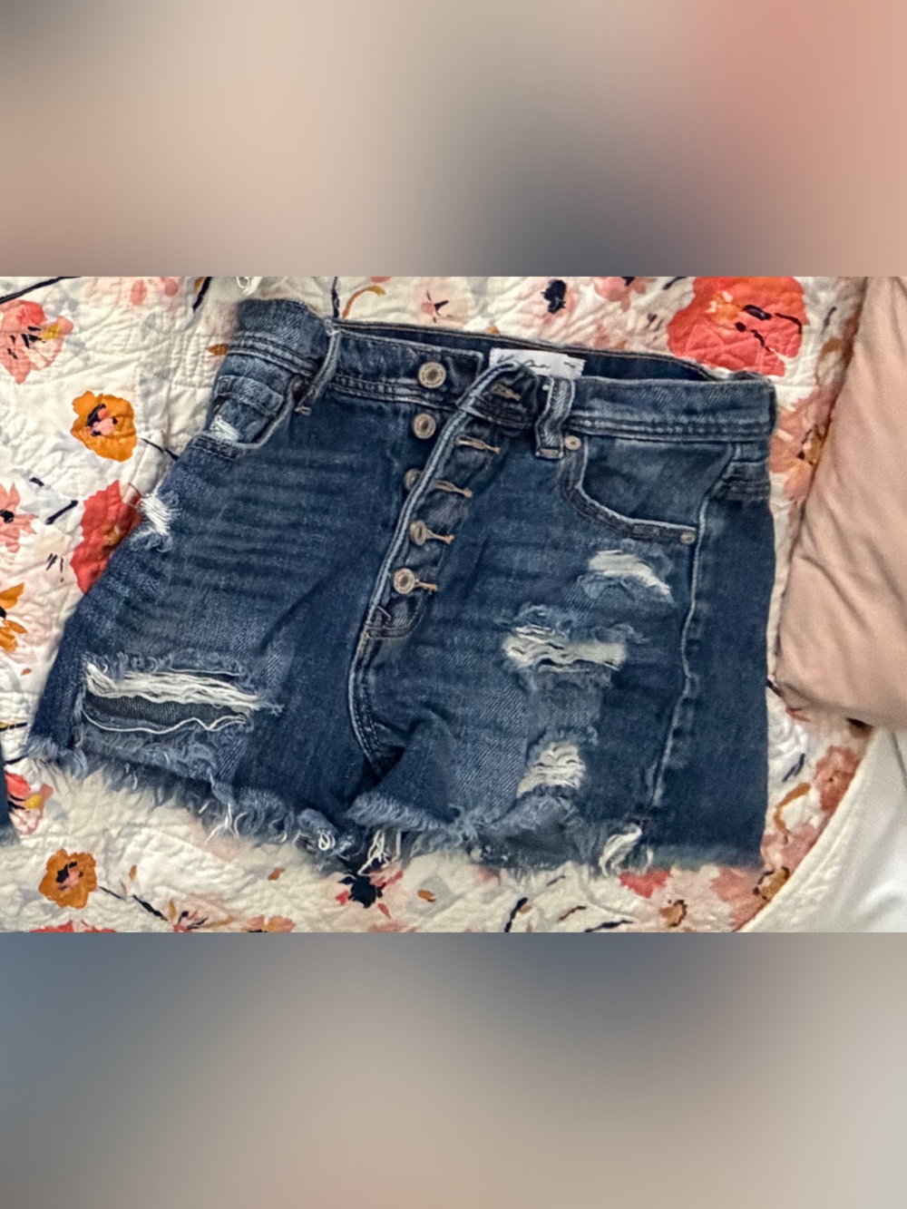Kancan High-Rise Distressed Denim Shorts - Blue